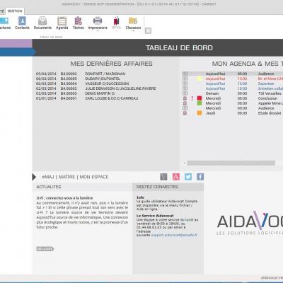 Tableau de bord AIDAVOCAT Gestion (Accueil)