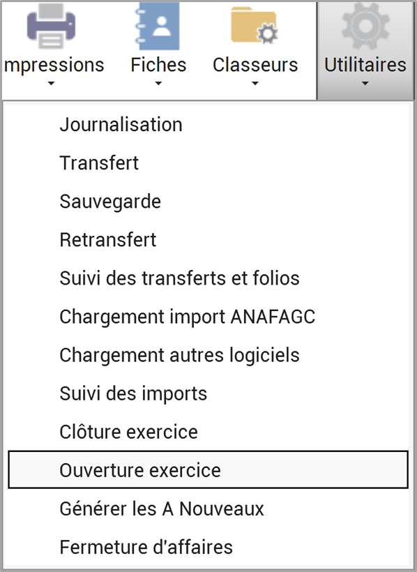 AIDAVOCAT : onglet "ouverture exercice"