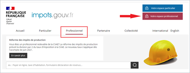 Créer son espace professionnel sur impots.gouv - étape 1