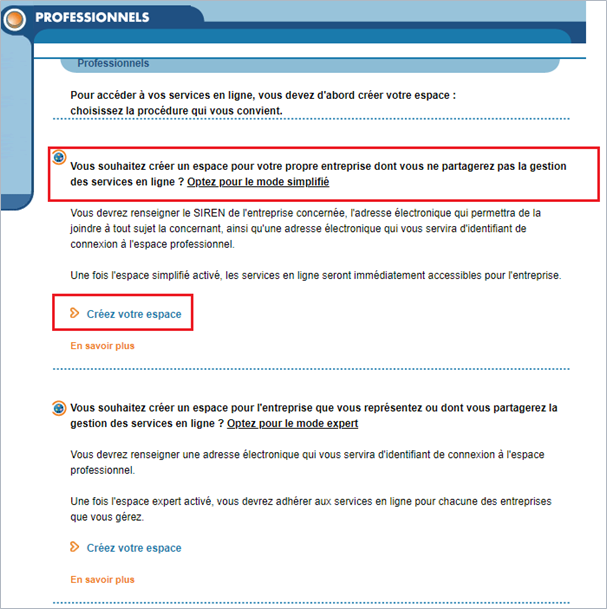 Créer son espace professionnel sur impots.gouv - étape 3