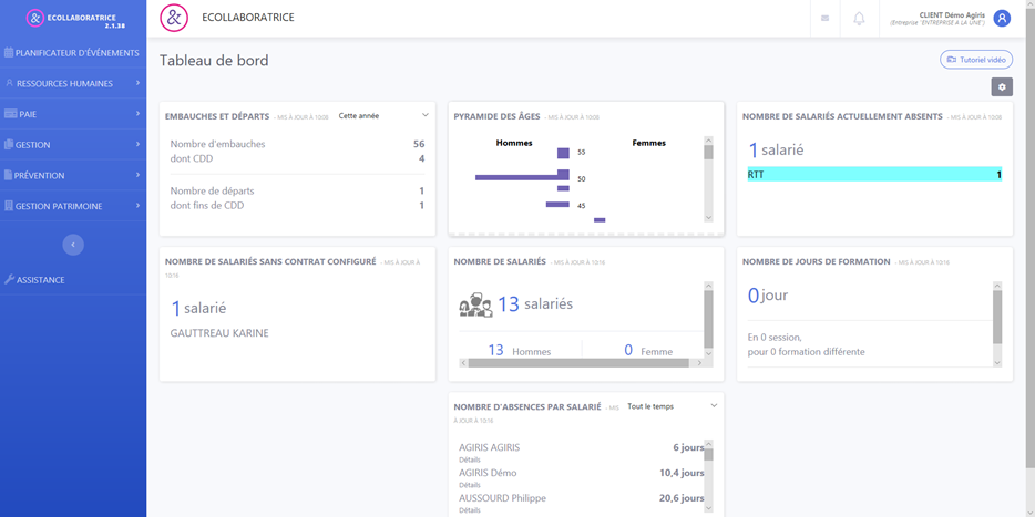 Extrait d'e-collaboratrice, outil pour piloter vos RH en ligne