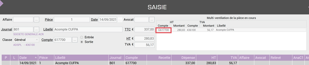 Comment enregistrer l’écriture dans AIDAVOCAT Compta ? PCG57
